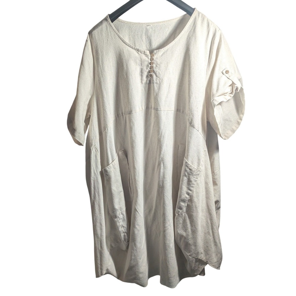 Minibee Lagenlook Linen Cotton Midi Dress Goblincore Slouchy Pockets XXL
